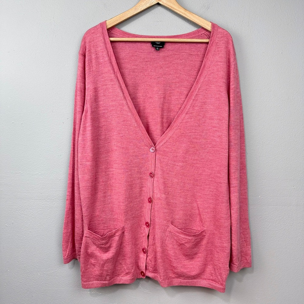 Talbots Cardigan Sweater Women Size 2X Pink Pure Italian Merino Wool Knit Pocket
